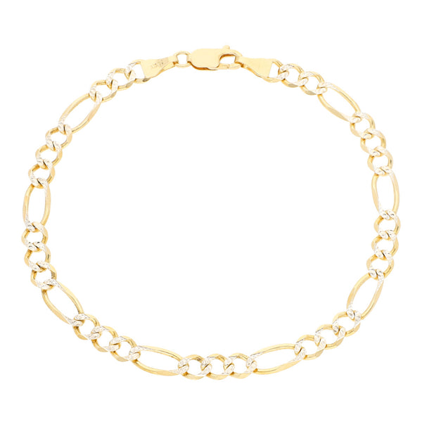 Pulsera de tres eslabones por uno platinados en oro amarillo 14 kilates.