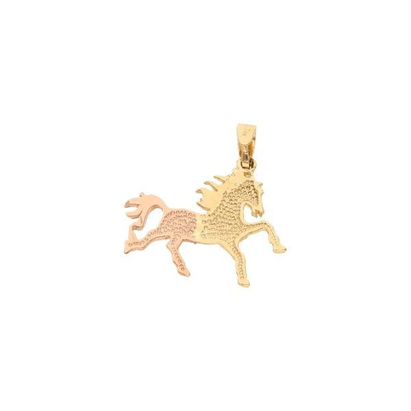 Dije diseño especial motivo caballo en oro dos tonos 14 kilates.