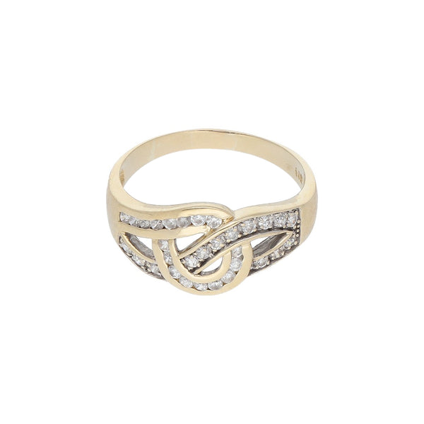 Anillo calado con circonias en oro amarillo 14 kilates.