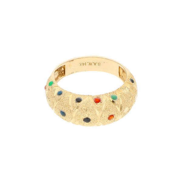 Anillo diseño especial con esmalte en oro amarillo 14 kilates.