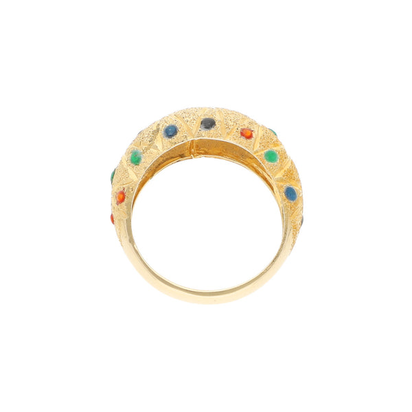 Anillo diseño especial con esmalte en oro amarillo 14 kilates.