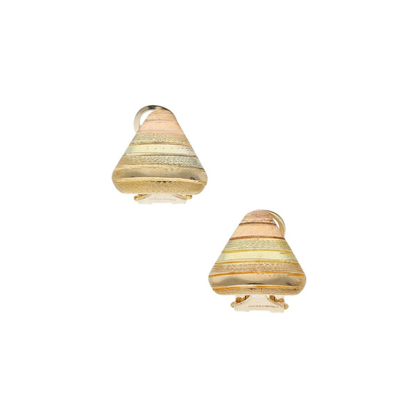 Aretes laminados en oro tres tonos 14 kilates.