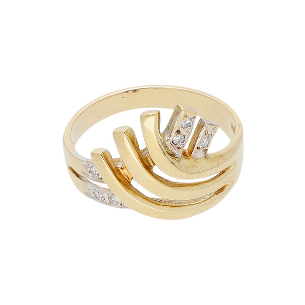 Anillo calado con diamantes en oro amarillo 14 kilates.