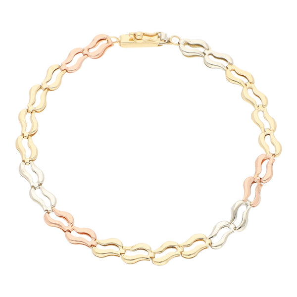 Pulsera calada en oro tres tonos 14 kilates.
