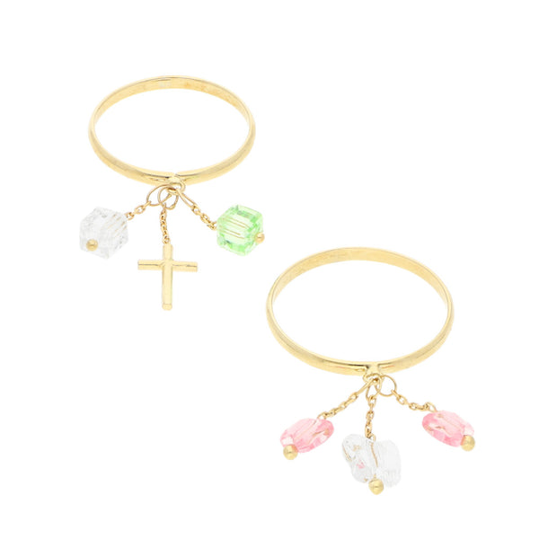 Dos argollas lisas con colgantes en oro amarillo 14 kilates.