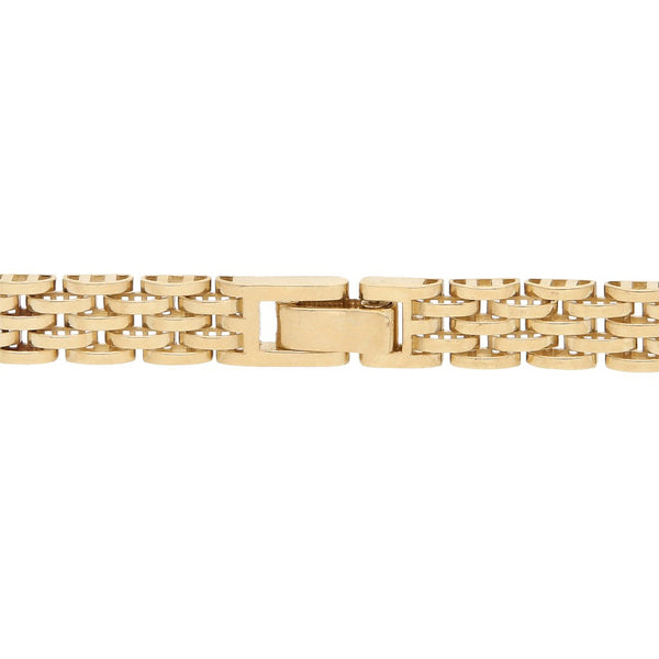 Esclava eslabón articulado con corconias en oro amarillo 14 kilates.