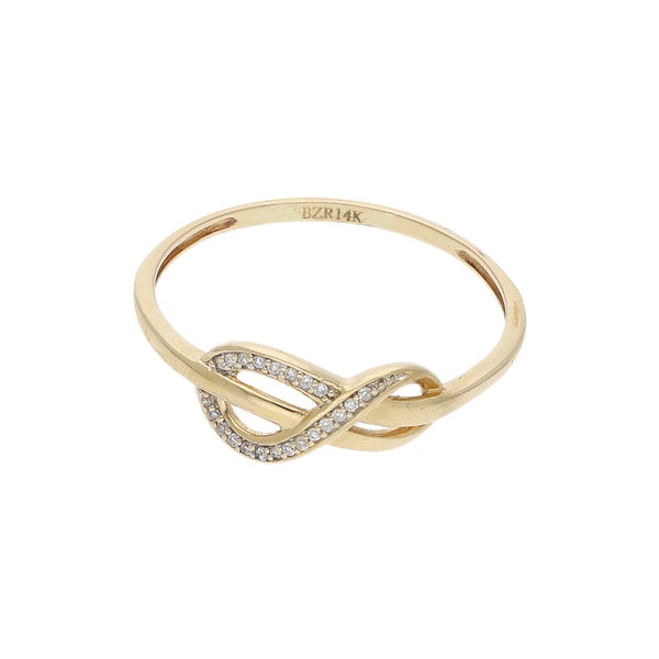 Anillo calado motivo infinito con diamantes en oro amarillo 14 kilates.