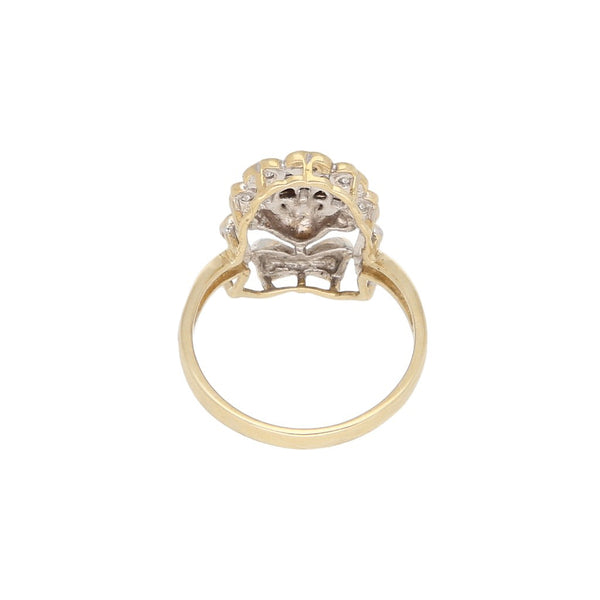 Anillo diseño especial con circonias motivo payaso en oro tres tonos 14 kilates.