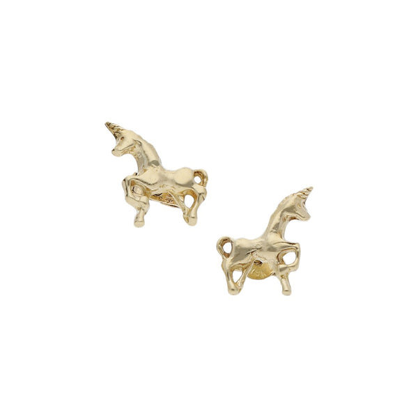 Broqueles diseño especial motivo unicornio en oro amarillo 14 kilates.