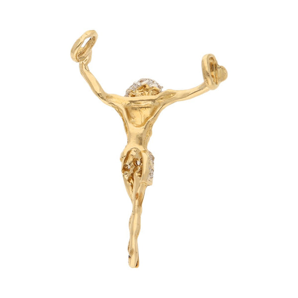 Cristo diseño especial con circonias en oro amarillo 14 kilates.