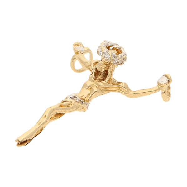 Cristo diseño especial con circonias en oro amarillo 14 kilates.