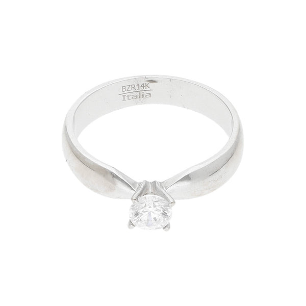Anillo de compromiso con circonia en oro blanco 14 kilates.