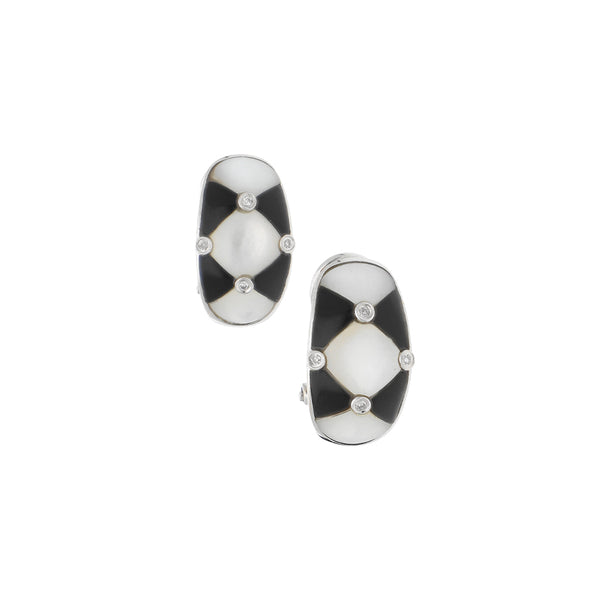 Aretes diseño especial con diamantes y gemas en oro blanco 14 kilates.