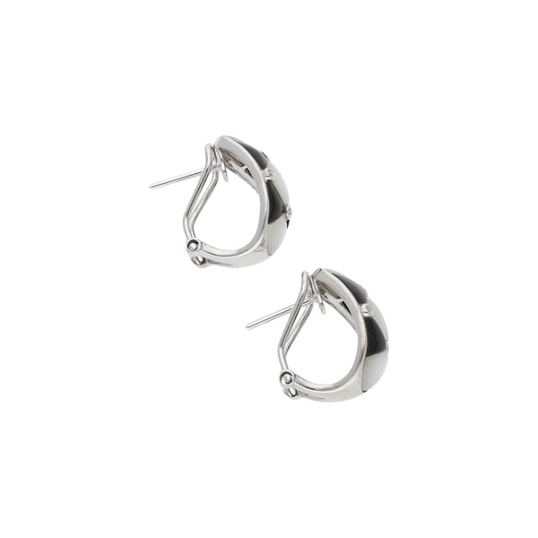 Aretes diseño especial con diamantes y gemas en oro blanco 14 kilates.
