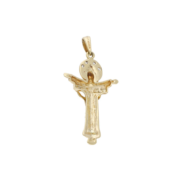 Crucifijo diseño especial con circonias en oro amarillo 14 kilates.