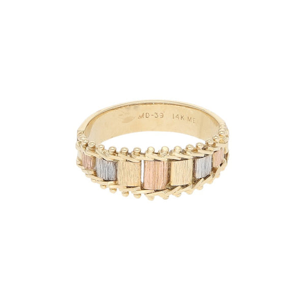 Anillo boleado en oro tres tonos 14 kilates.