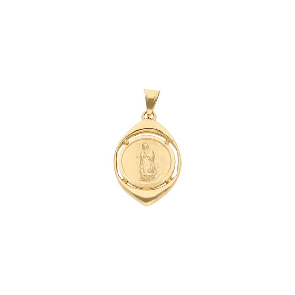 Medalla laminada motivo Virgen de Guadalupe en oro amarillo 14 kilates.