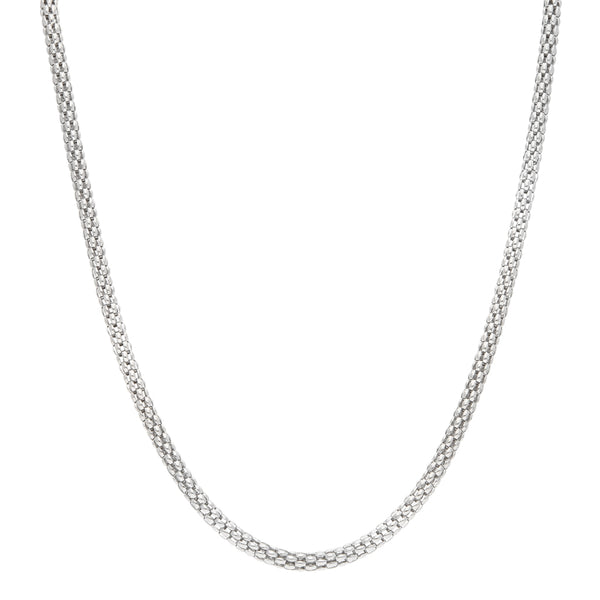 Collar eslabón tejido en oro blanco 14 kilates.