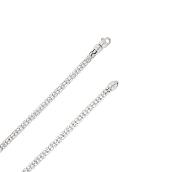 Collar eslabón tejido en oro blanco 14 kilates.