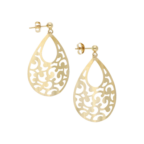 Broqueles calados platinados en oro amarillo 14 kilates.