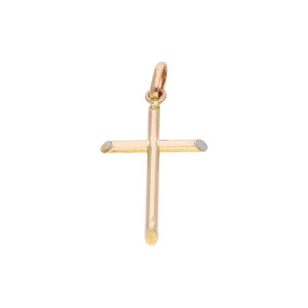 Cruz lisa en oro rosa 14 kilates.