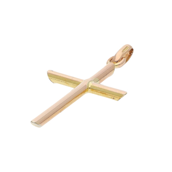 Cruz lisa en oro rosa 14 kilates.