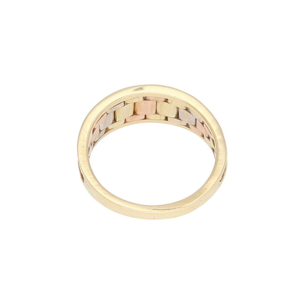 Anillo diseño especial en oro tres tonos 14 kilates.