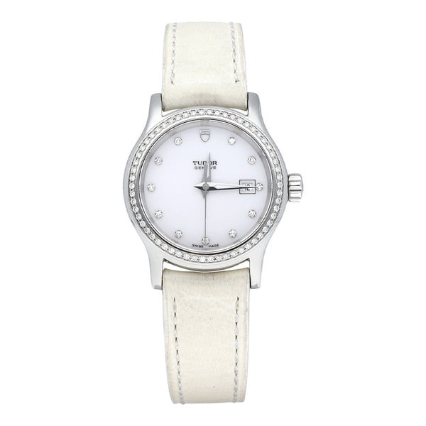 Reloj Tudor para dama caja en acero correa piel.