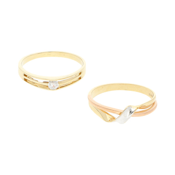 Dos anillos diseño especial con circonias en oro dos tonos 14 kilates.