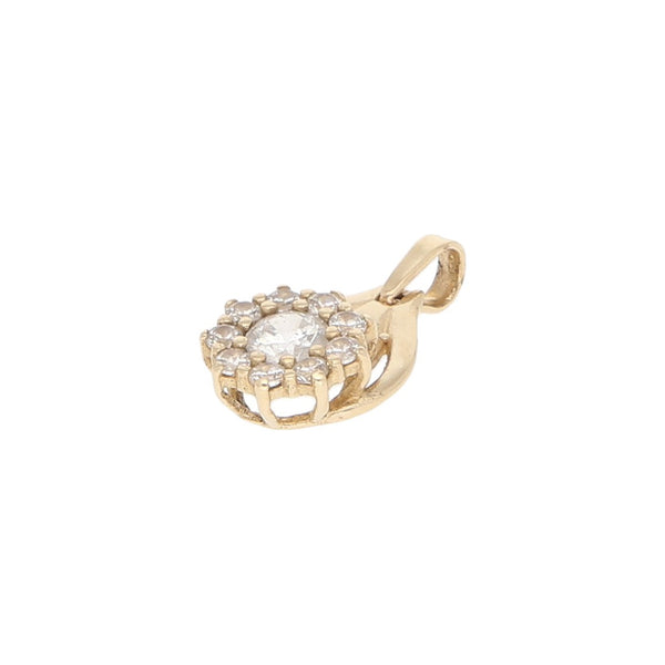 Juego de Anillo y dije diseño especial con sintéticos motivo flor en oro amarillo 14 kilates.