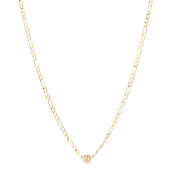 Collar de tres eslabones por uno y dije motivo esfera con circonias en oro amarillo 14 kilates.