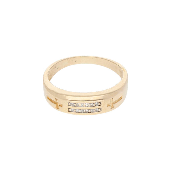 Anillo diseño especial con diamantes y esmalte en oro amarillo 14 kilates.