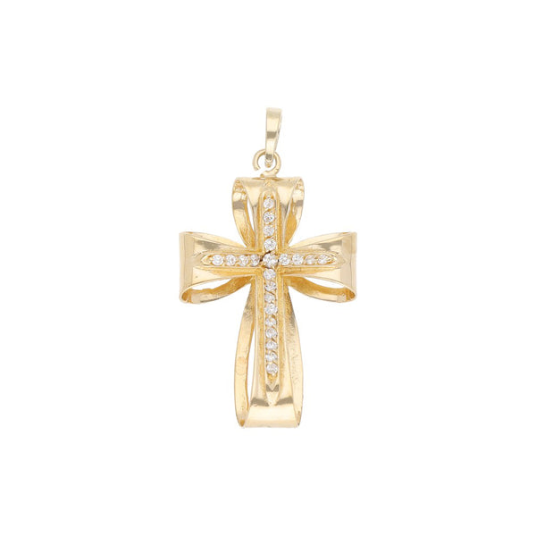 Cruz diseño especial con circonias en oro amarillo 14 kilates.