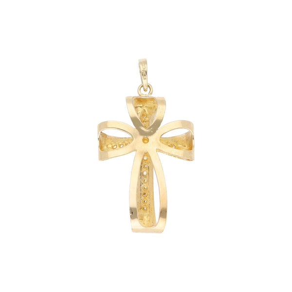 Cruz diseño especial con circonias en oro amarillo 14 kilates.