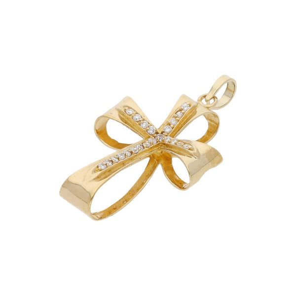 Cruz diseño especial con circonias en oro amarillo 14 kilates.