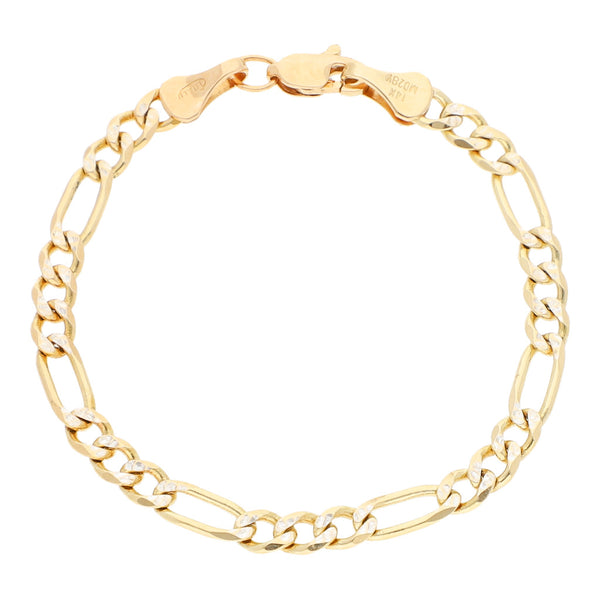 Pulsera infantil de tres eslabones por uno platinado en oro amarillo 14 kilates.