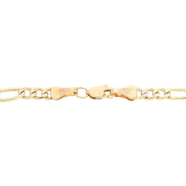 Pulsera infantil de tres eslabones por uno platinado en oro amarillo 14 kilates.