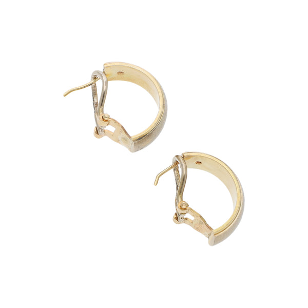 Aretes satinados con circonias en oro dos tonos 14 kilates.