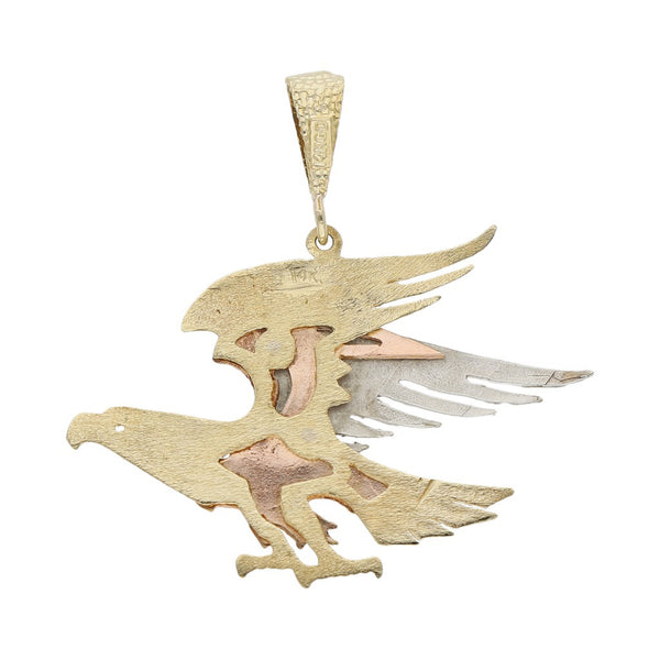 Dije diseño especial motivo águila en oro tres tonos 14 kilates.