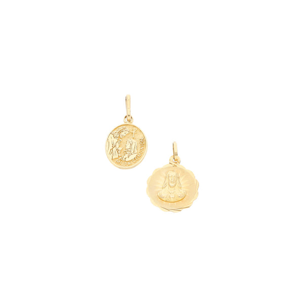 Dos medallas diseño especial en oro amarillo 14 kilates.