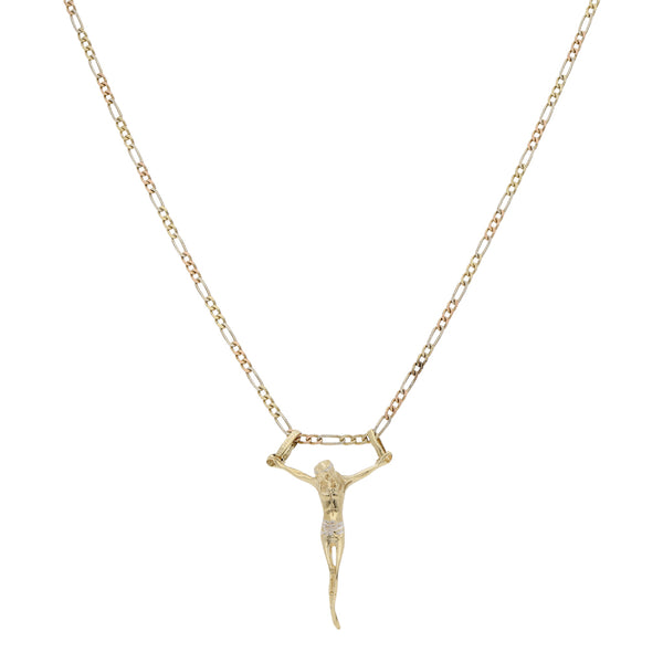 Collar de tres eslabones por uno y cristo diseño especial en oro tres tonos 14 kilates.