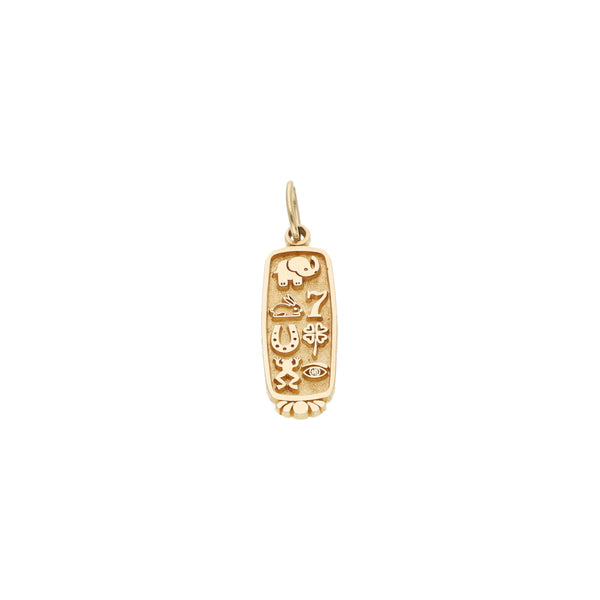 Dije diseño especial motivos de la suerte en oro amarillo 14 kilates.