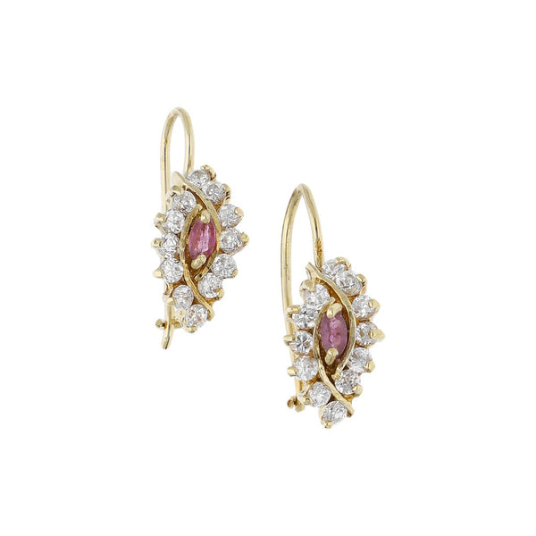 Aretes diseño especial con sintéticos en oro amarillo 14 kilates.
