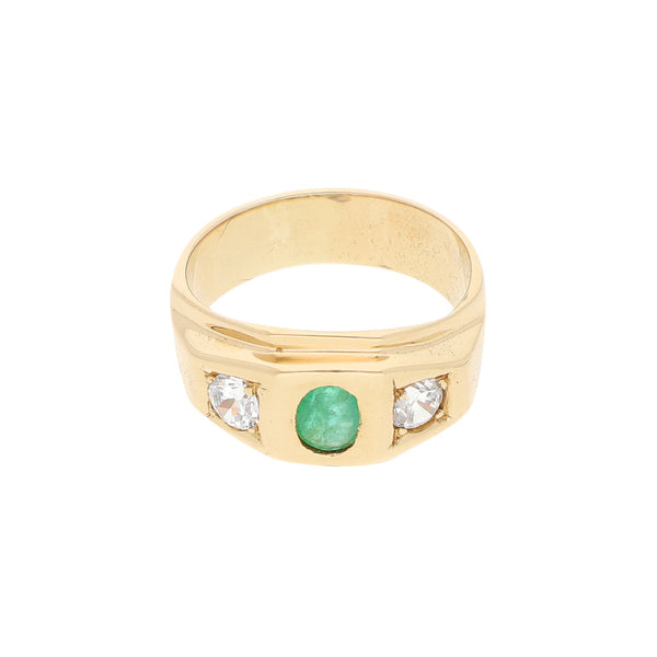 Anillo diseño especial con esmeralda y circonias en oro rosa 14 kilates.