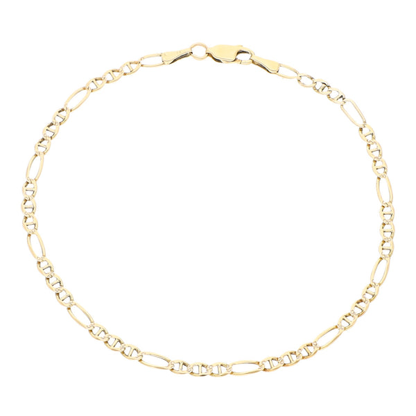Pulsera eslabón combinado platinado en oro amarillo 14 kilates.