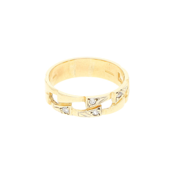 Anillo calado con circonias en oro amarillo 14 kilates.