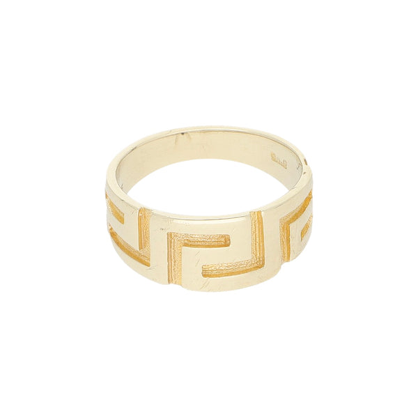 Anillo labrado motivo grecas en oro amarillo 14 kilates.