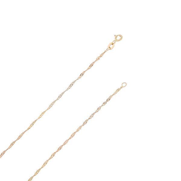 Collar eslabón torzal y medalla motivo bautismo en oro tres tonos 14 kilates.
