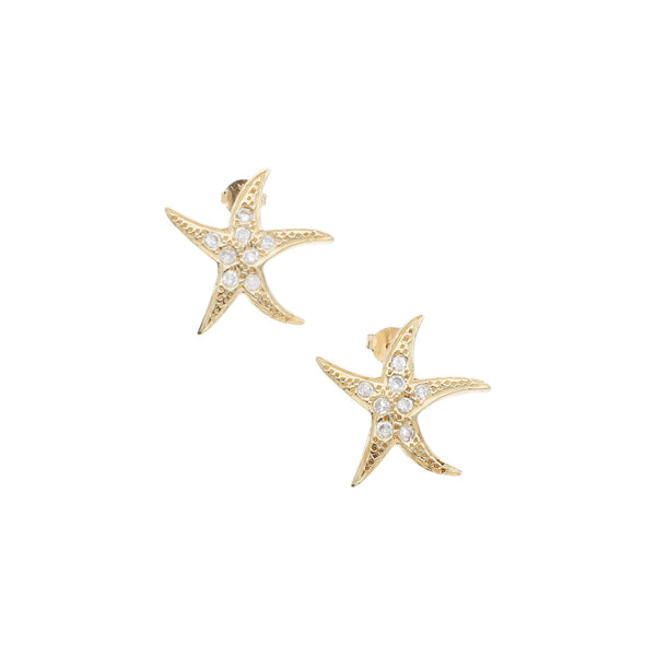 Broqueles diseño especial motivo estrella de mar con circonias en oro amarillo 12 kilates.