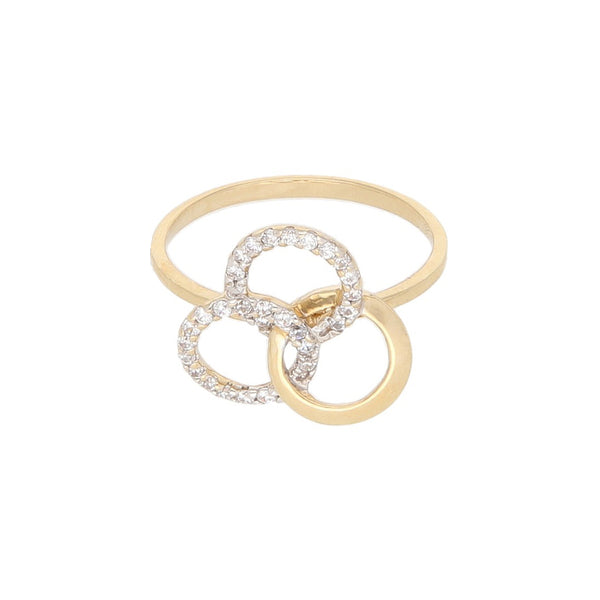 Anillo diseño especial con sintéticos en oro amarillo 14 kilates.